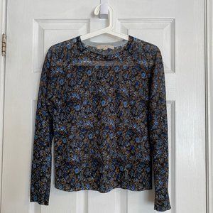 LOFT Petites Blue Floral Thin Sweater